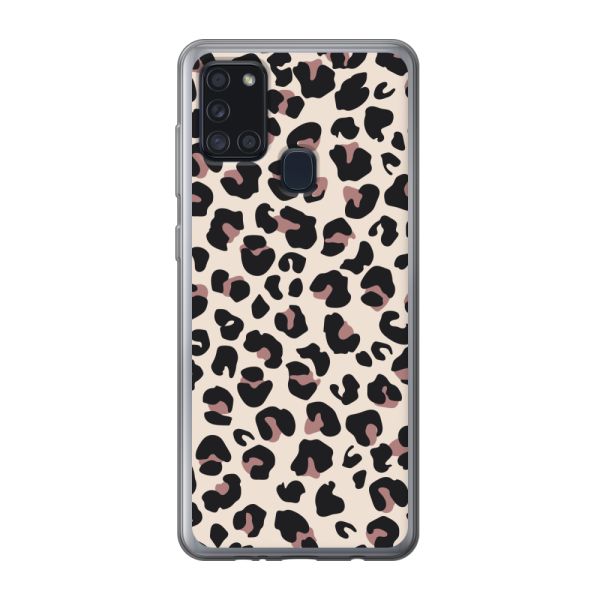 Transparant flexibel Samsung Galaxy A21s hoesje met Panter Print - Beige Luipaardprint
