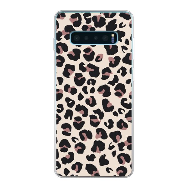Funda Samsung Galaxy S10 Plus flexible transparente con estampado de pantera – leopardo beige