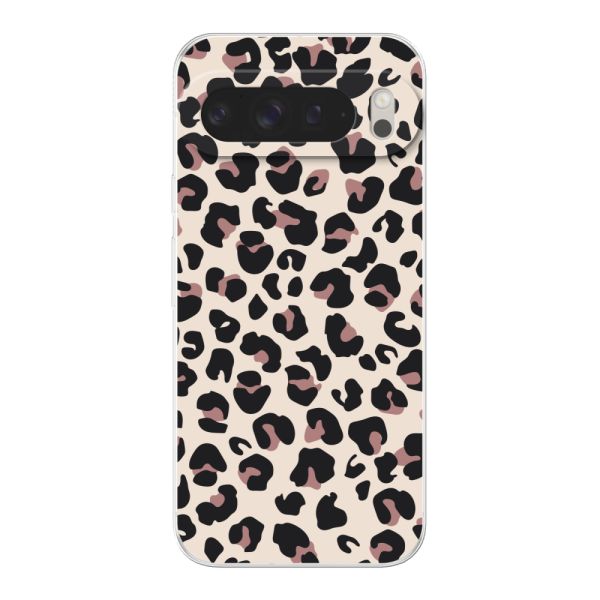 Funda Google Pixel 9 Pro XL flexible transparente con estampado de pantera – leopardo beige