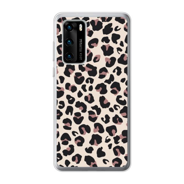Transparant flexibel Huawei P40 hoesje met Panter Print - Beige Luipaardprint