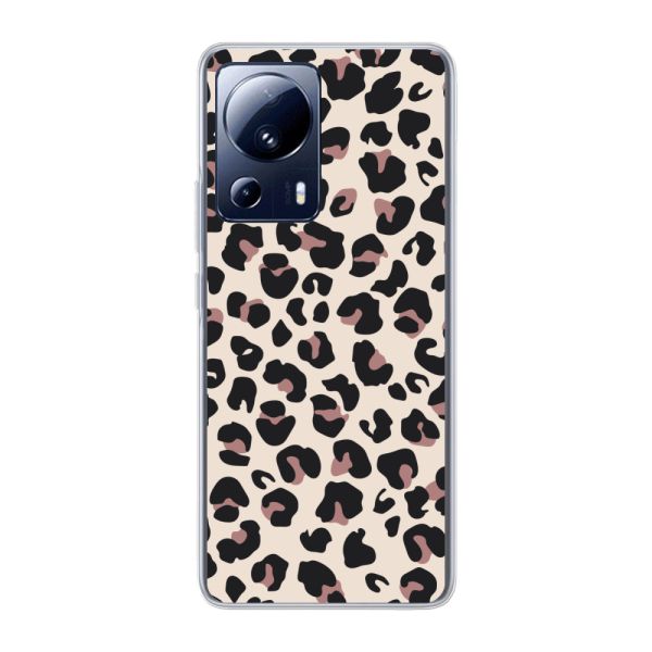 Funda Xiaomi 13 Lite flexible transparente con estampado de pantera – leopardo beige