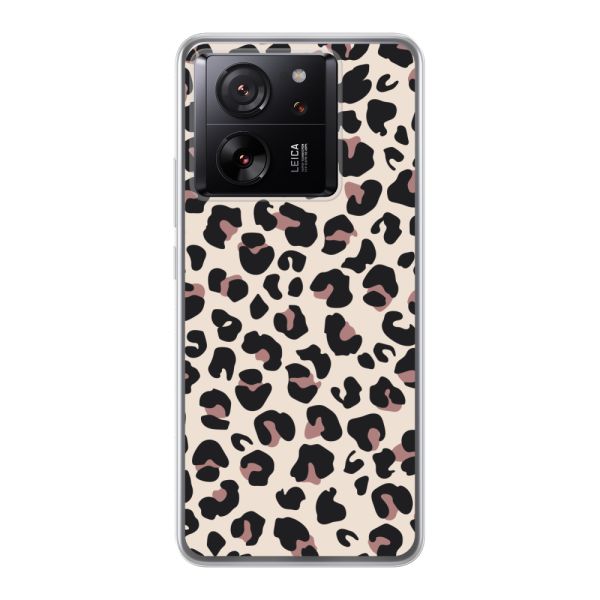 Funda Xiaomi 13T flexible transparente con estampado de pantera – leopardo beige
