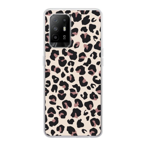 Funda Oppo A94 5G flexible transparente con estampado de pantera – leopardo beige