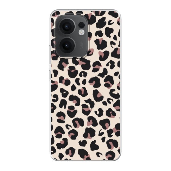 Funda Oppo Reno13 F flexible transparente con estampado de pantera – leopardo beige