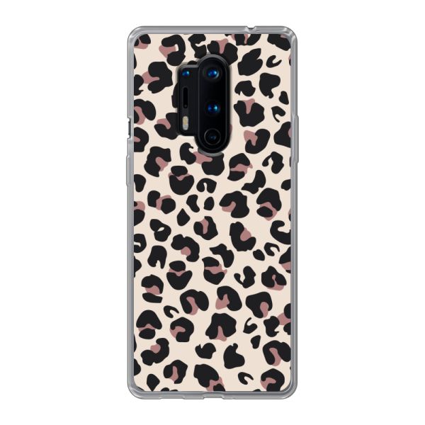 Funda OnePlus 8 Pro flexible transparente con estampado de pantera – leopardo beige