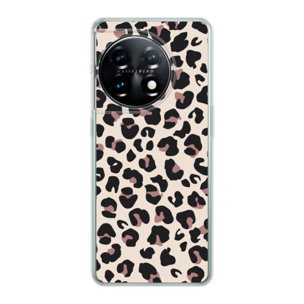 Funda OnePlus 11 flexible transparente con estampado de pantera – leopardo beige