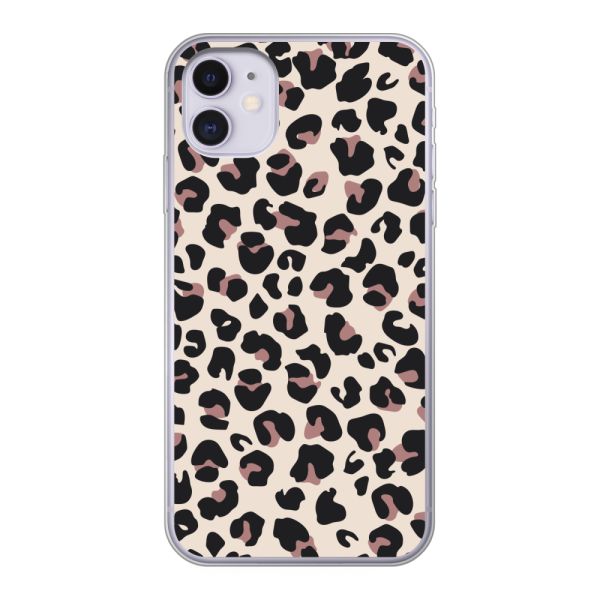 Funda iPhone 11 flexible transparente con estampado de pantera – leopardo beige
