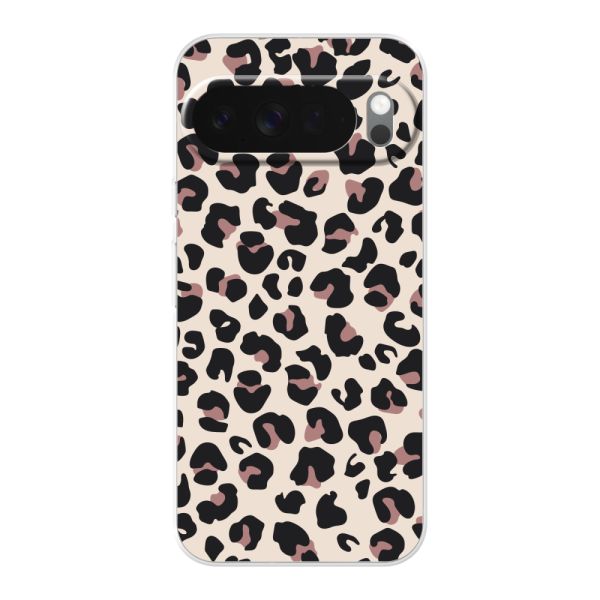 Coque Google Pixel 10 Pro XL flexible transparente avec imprimé panthère – léopard beige
