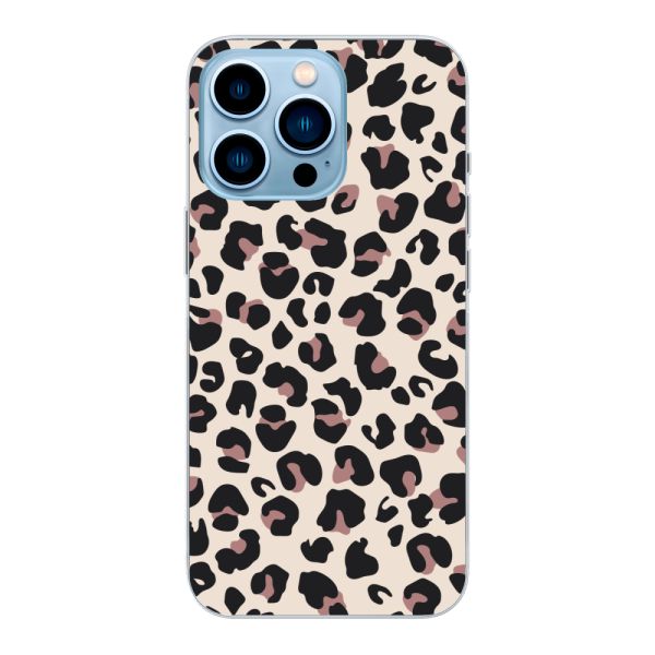 Transparente flexible iPhone 13 Pro Hülle mit Pantherprint – Beiger Leopardenprint