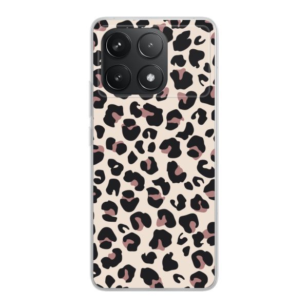 Funda Xiaomi Poco F6 Pro flexible transparente con estampado de pantera – leopardo beige