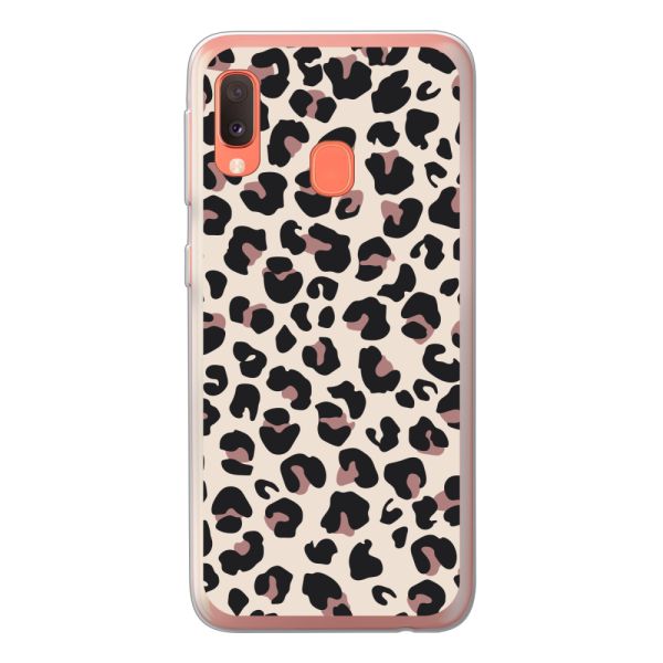 Funda Samsung Galaxy A20e flexible transparente con estampado de pantera – leopardo beige
