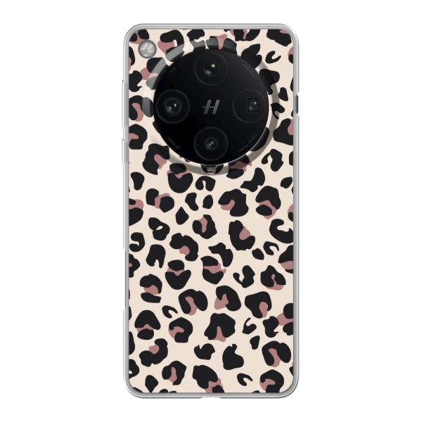 Funda Oppo Find X8 Pro flexible transparente con estampado de pantera – leopardo beige