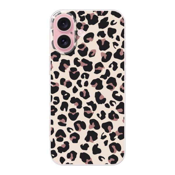 Funda iPhone 16 flexible transparente con estampado de pantera – leopardo beige