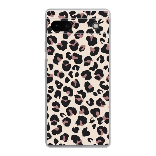 Funda Google Pixel 6a flexible transparente con estampado de pantera – leopardo beige