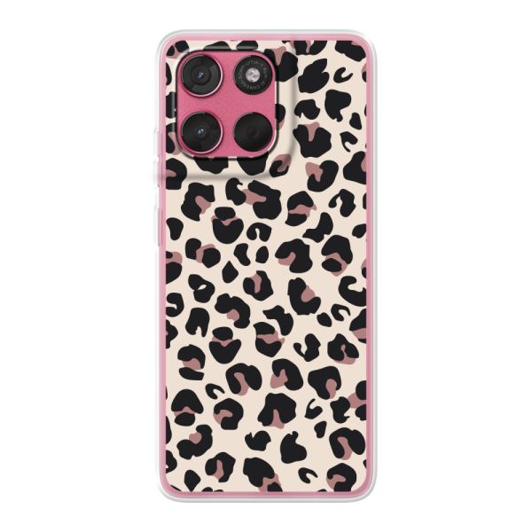 Funda Motorola Moto G57 flexible transparente con estampado de pantera – leopardo beige
