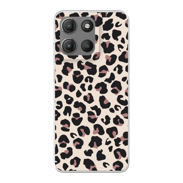 Funda Motorola Moto G15 flexible transparente con estampado de pantera – leopardo beige