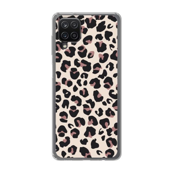 Funda Samsung Galaxy A12 flexible transparente con estampado de pantera – leopardo beige