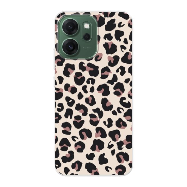 Funda Oppo Reno14 F flexible transparente con estampado de pantera – leopardo beige
