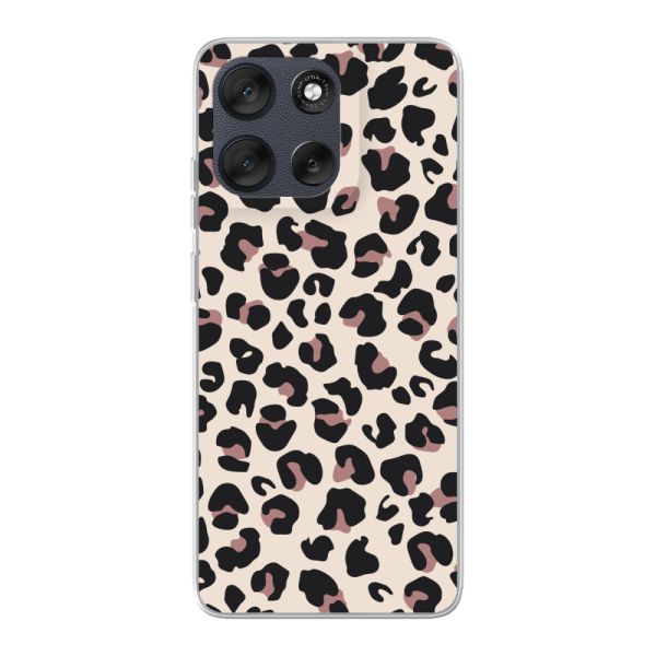 Funda Motorola Moto G56 flexible transparente con estampado de pantera – leopardo beige