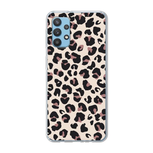 Funda Samsung Galaxy A32 4G flexible transparente con estampado de pantera – leopardo beige