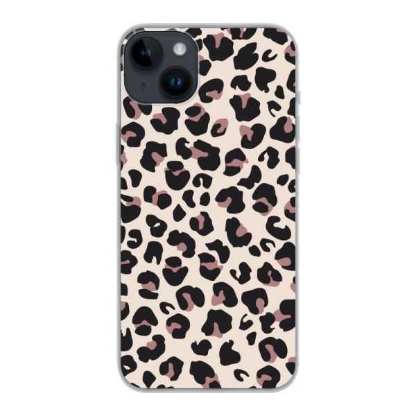 Funda iPhone 14 Plus flexible transparente con estampado de pantera – leopardo beige