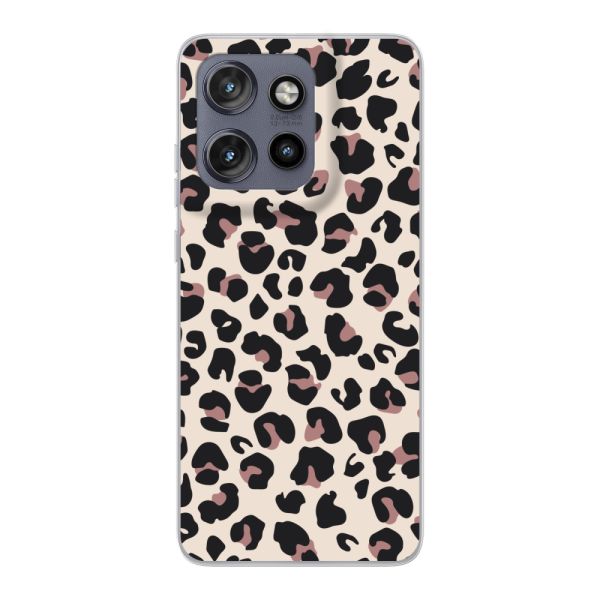 Funda Motorola Edge 50 Neo flexible transparente con estampado de pantera – leopardo beige