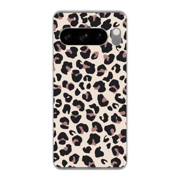 Funda Google Pixel 8 Pro flexible transparente con estampado de pantera – leopardo beige