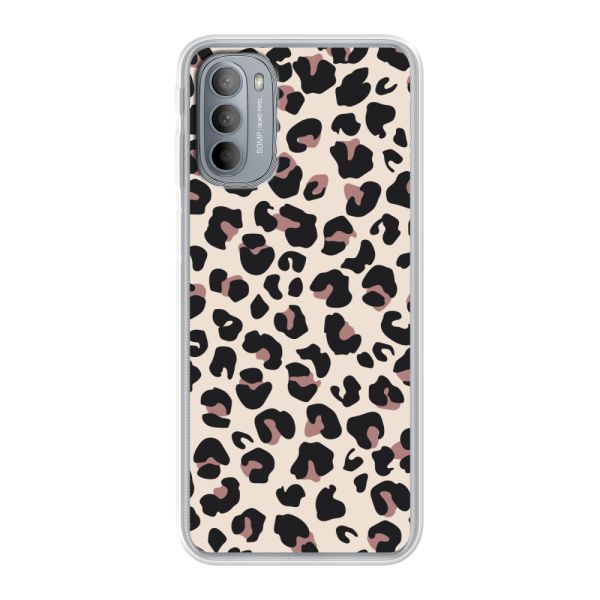 Funda Motorola Moto G31 flexible transparente con estampado de pantera – leopardo beige