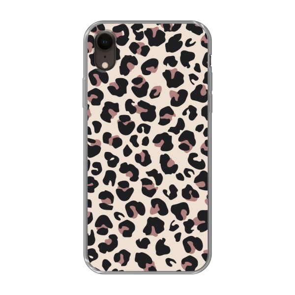 Funda iPhone Xr flexible transparente con estampado de pantera – leopardo beige