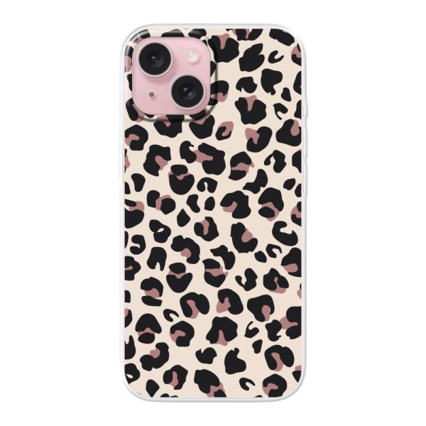 Funda iPhone 15 flexible transparente con estampado de pantera – leopardo beige