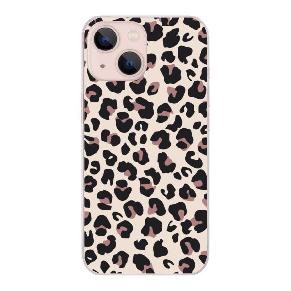 Transparente flexible iPhone 13 mini Hülle mit Pantherprint – Beiger Leopardenprint