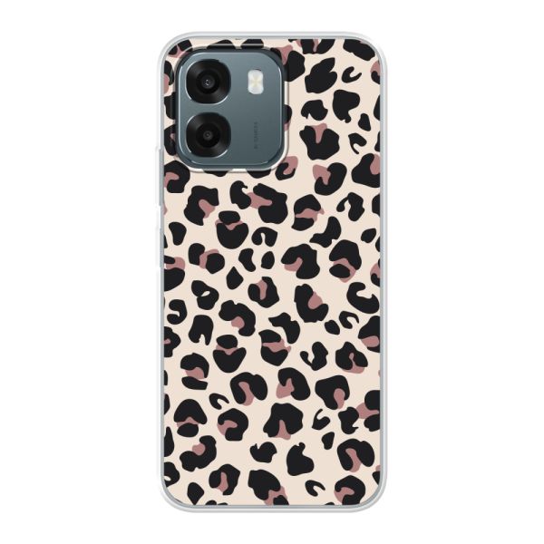 Funda Oppo A6s 5G flexible transparente con estampado de pantera – leopardo beige