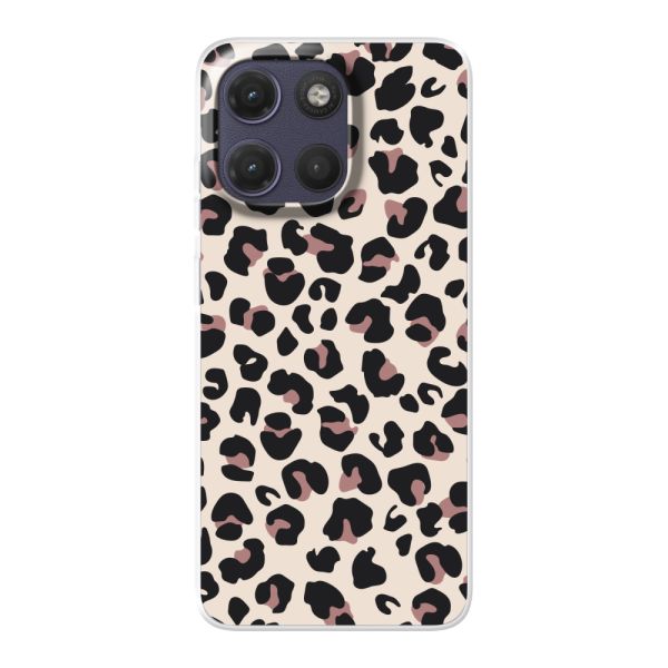 Funda Motorola Moto G17 Power flexible transparente con estampado de pantera – leopardo beige