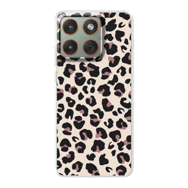 Funda Motorola Edge 70 flexible transparente con estampado de pantera – leopardo beige