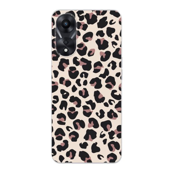 Coque Oppo A58x flexible transparente avec imprimé panthère – léopard beige