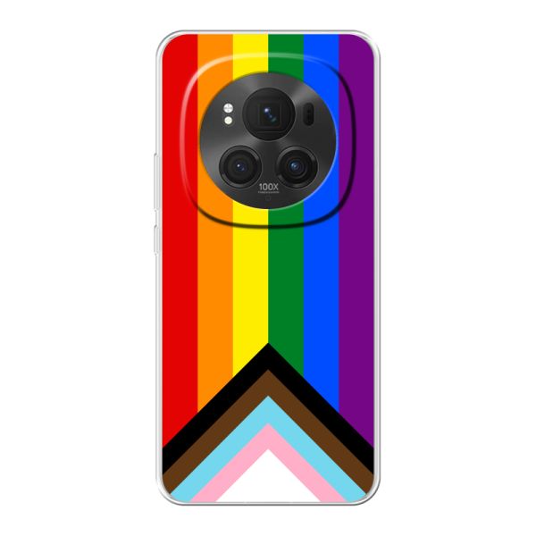 Transparant flexibel Honor Magic6 Pro hoesje met Regenboog Vlag - Progress Pride Vlag