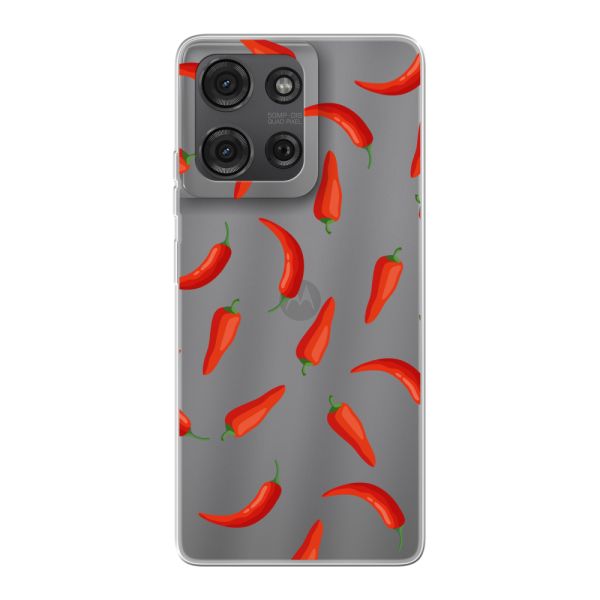Funda Motorola Moto G75 flexible transparente con Chiles Rojos - Patrón Transparente Chili Pepper