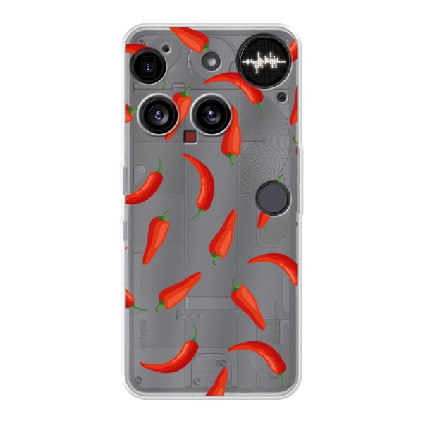Funda Nothing Phone (3) flexible transparente con Chiles Rojos - Patrón Transparente Chili Pepper
