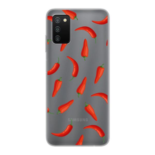 Funda Samsung Galaxy A03s flexible transparente con Chiles Rojos - Patrón Transparente Chili Pepper