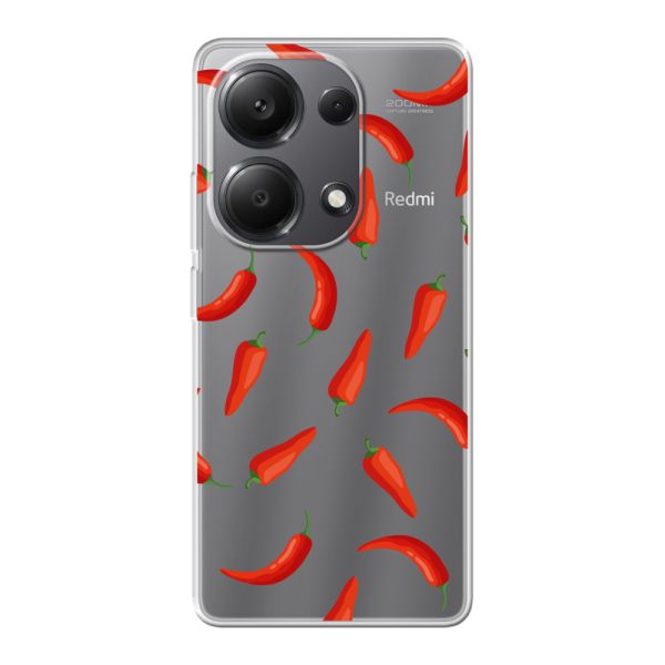 Funda Xiaomi Poco M6 Pro flexible transparente con Chiles Rojos - Patrón Transparente Chili Pepper