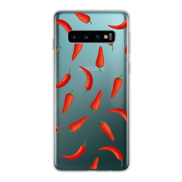 Funda Samsung Galaxy S10 flexible transparente con Chiles Rojos - Patrón Transparente Chili Pepper