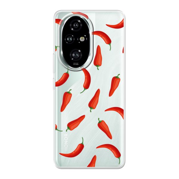 Transparant flexibel Honor 200 Pro hoesje met Rode Pepers - Transparant Chili Pepper Patroon