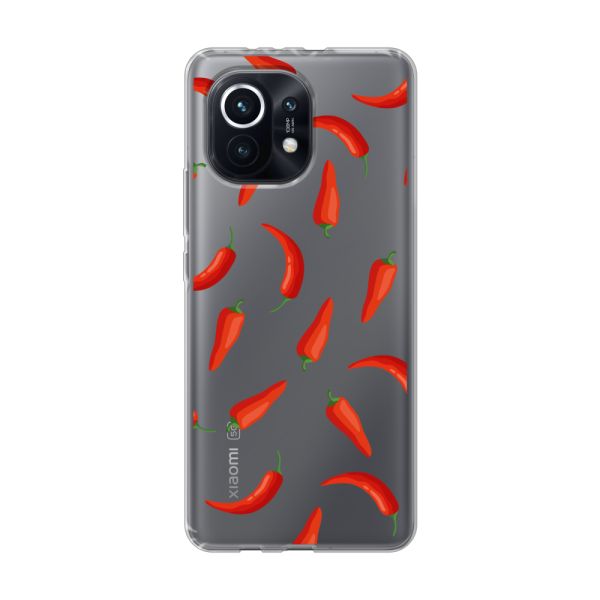 Transparant flexibel Xiaomi Mi 11 hoesje met Rode Pepers - Transparant Chili Pepper Patroon