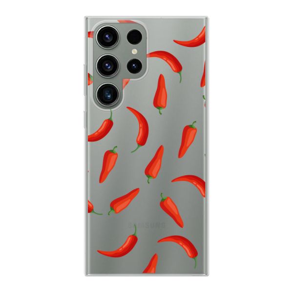 Funda Samsung Galaxy S23 Ultra flexible transparente con Chiles Rojos - Patrón Transparente Chili Pepper