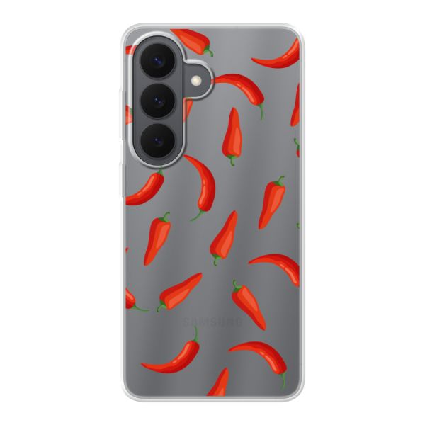 Funda Samsung Galaxy S26 flexible transparente con Chiles Rojos - Patrón Transparente Chili Pepper