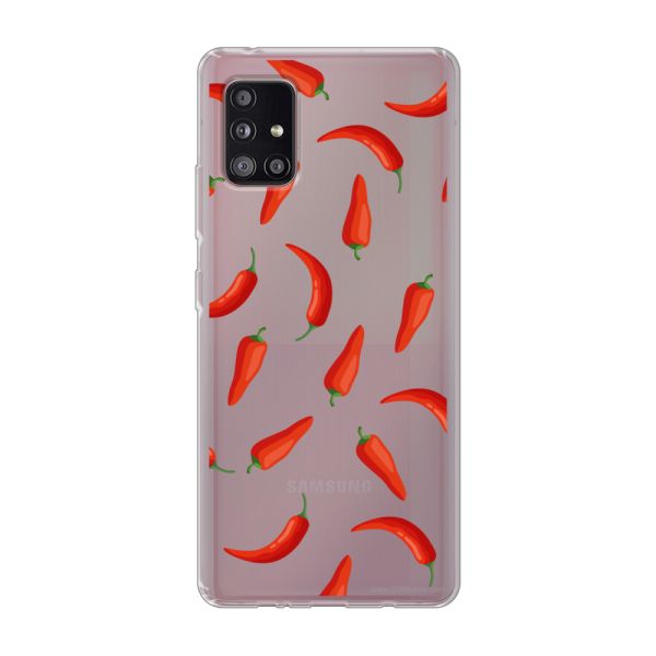 Transparant flexibel Samsung Galaxy A51 5G hoesje met Rode Pepers - Transparant Chili Pepper Patroon