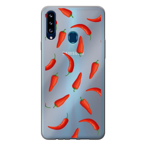 Funda Samsung Galaxy A20s flexible transparente con Chiles Rojos - Patrón Transparente Chili Pepper