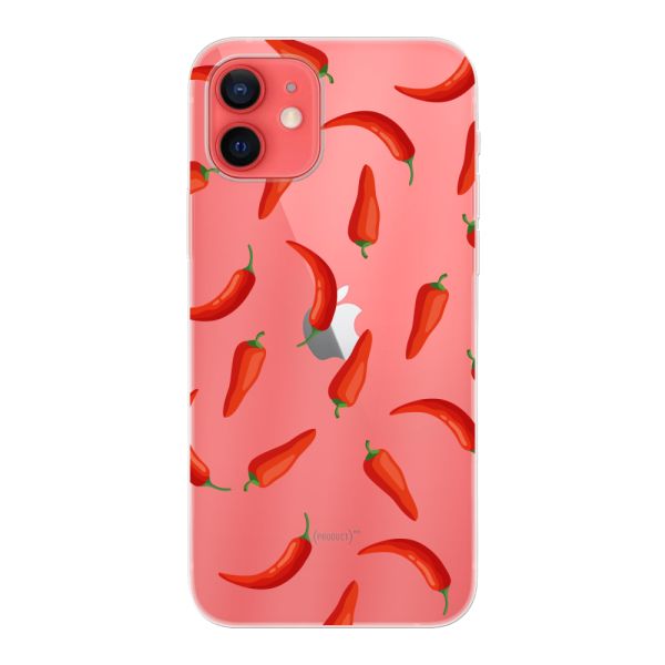 Funda iPhone 12 flexible transparente con Chiles Rojos - Patrón Transparente Chili Pepper