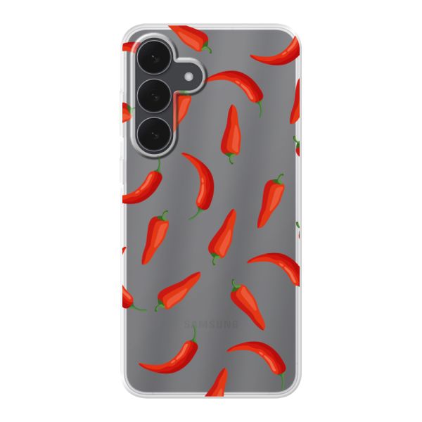 Funda Samsung Galaxy S25 FE flexible transparente con Chiles Rojos - Patrón Transparente Chili Pepper