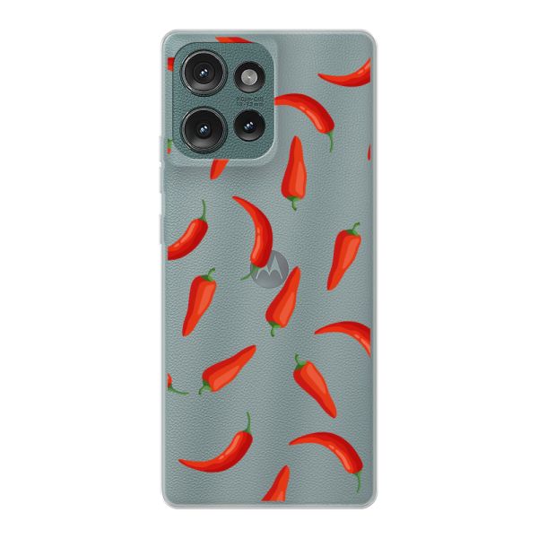 Funda Motorola Edge 50 flexible transparente con Chiles Rojos - Patrón Transparente Chili Pepper